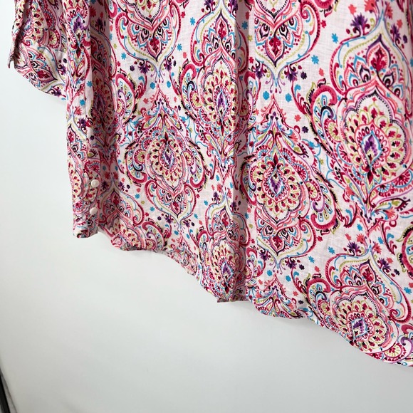 Chicos 100% Linen Sz 2 Large 12/14 Tropical Blouse Shirt Top Beach No Iron - Picture 10 of 12